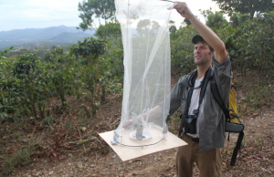 Dr. John Williams setting a butterfly trap in Costa Rica, 2011